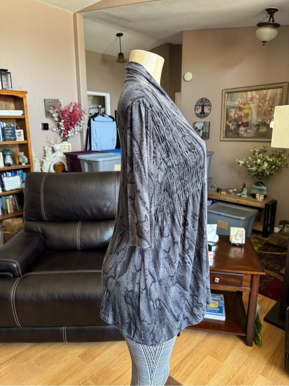 Unity World Wear Gray Marble-Effect Open Cardigan-size L - Picture 3 of 10